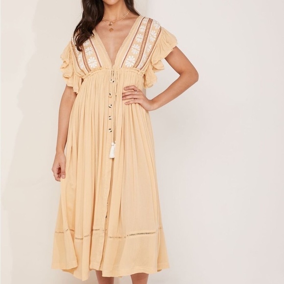 NWT Free People Tan Boho Dress sz XS - Picture 1 of 5